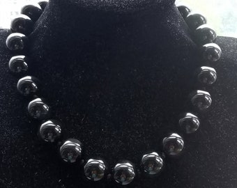 Large Round Natural Obsidian black stone Chunky beaded Necklace,16"-35",16mm/18mm/20mm,gemstone Statement knotted Necklace,man woman jewelry