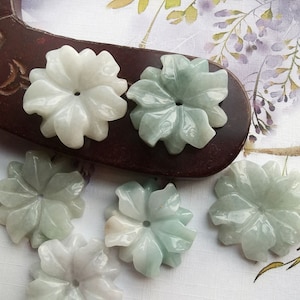 Carved flower natural jadeite Jade bead,green gemstone jewelry accessory,genuine stone make Christmas personalized for bracelet & necklace