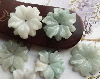 Carved flower natural jadeite Jade bead,green gemstone jewelry accessory,genuine stone make Christmas personalized for bracelet & necklace