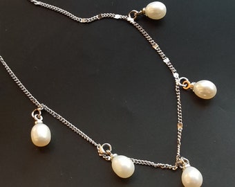 7 パール、ホワイトバレル淡水パールビーズネックレス、18KGP チェーン