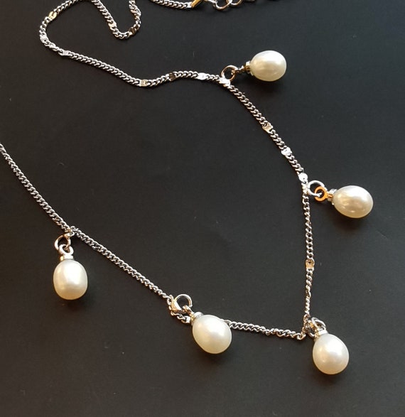 7 パール、ホワイトバレル淡水パールビーズネックレス、18KGP チェーン