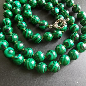 Round Green Malachite stone Chunky Beaded Necklace,14&quot;-60&quot;,6mm/8mm/10mm charm Statement knotted man,woman,Necklace jewelry