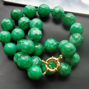 &quot;16 &quot;- 60&quot; grüne klobige Jade-Halskette, 10 mm / 12 mm / 14 mm, grüne runde Perlen-Edelsteinkette, geknotete Statement-Halskette.&quot;