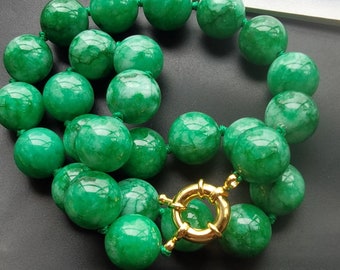 16"-60" Green jade Chunky Necklace,10mm/12mm/14mm,Green Round Beaded gemstone Necklace,Statement knotted Necklace