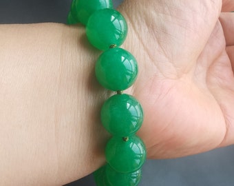 Collana Con Perline Annodate In Pietra Spessa Rotonda Grande Da 14 Mm In Giada Verde, 18"-45", Bracciale, Orecchini, Uomo, Donna Gioielli In Giada - Italia - Foto 8