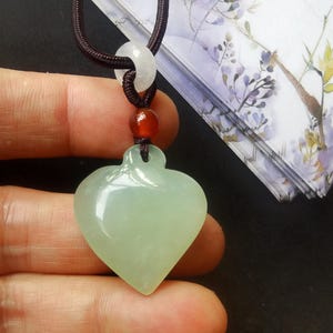 Love heart carving natural green jade stone pendant,Rope necklace,protector,amulet,gemstone bead,Good Luck jewelry