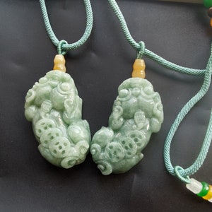 Grade A Jadeite Pixiu Dragon Amulet Pendant - Adjustable Cord Necklace