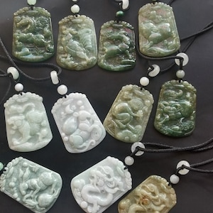 Chinesisches Sternzeichen,Pferd,Hahn,Ziege,Schwein,Ochse,Affe,Tiger,Ratte,Kaninchen,Drache,Schlange,natürlicher grüner Jadeit Jadestein Amulett Anhänger,A,Halskette