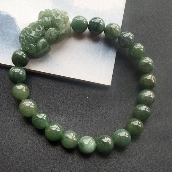 Grade A,Pixiu Dragon 8mm natural blue green jadeite jade stone bracelet,Guardian Master,amulet,protector,good lucky gift,Unisex Beaded