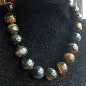 16&quot;-25&quot; 16mm Round Natural blue yellow tiger eye stone beaded knotted Necklace,A grade,charm large bead bracelet,man,woman jewelry