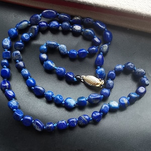 19&quot;, 5mm-6mm natural nugget Blue lapis lazuli stone gemstone Beaded Necklace,woman,man jewelry,long Semi Precious Birthstone knotted