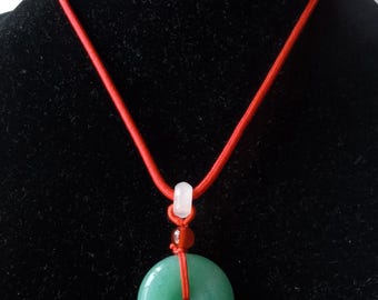 Autentico, ciondolo in pietra di giada verde naturale con intaglio liscio a ciambella, collana con corda rossa, protettore, amuleto, ciondolo con pietra preziosa, regalo di gioielli portafortuna