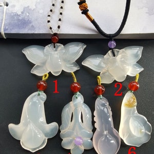 Flower,Natural white/pink Chalcedony Agate stone Pendant,Reiki Healing,rope necklace,Bronze Chain,925silver clasp necklace,amulet