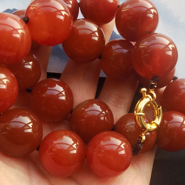 Seltene riesige 16 "- 25" 16mm / 18mm / 20mm runde rote Achat Perlen verknotete Halskette, Mann, Frau Schmuck