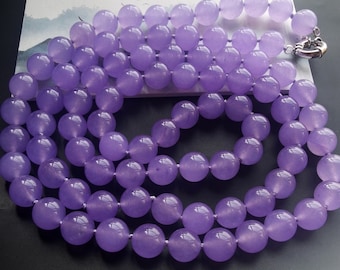 14"-60" Lavanda Rotonda giada Collana annodata con perline di pietra grossa, 8mm,10mm,12mm, bracciale, orecchini, gioielli uomo, donna