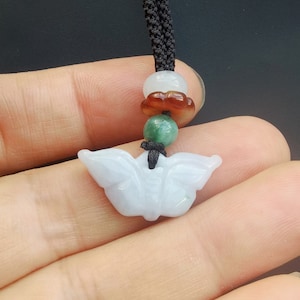 Butterfly carved natural Burma jadeite jade stone pendant,Grade A,Rope necklace,protector,amulet,gemstone pendant,Good Luck
