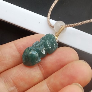 Auténtico, 3D Pixiu Dragon natural verde azul jadeíta jade piedra amuleto colgante, grado A, cuerda ajustable collar de cordón, hombres, mujeres