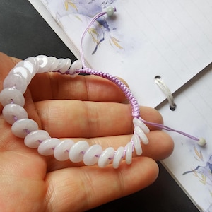 Purple Weave Rope Bracelet,donut &quot;PingAn&quot; natural Burmese jadeite jade stone beaded bracelet,amulet,protector,good mood,good lucky gift