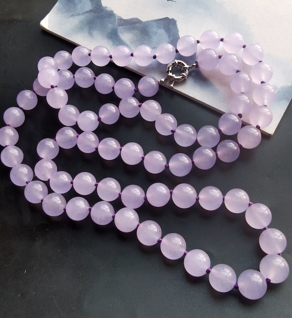 Natural 10mm Green Lavender Multi-Color Jade Gemstone Bead Necklace – 18 Inches, Handmade