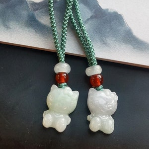 Authentic,lovely Sweet Cat flower,Grade,A Burma jadeite jade pendant,Rope adjustable necklace,protector,amulet,gemstone,Good Luck,Men Women