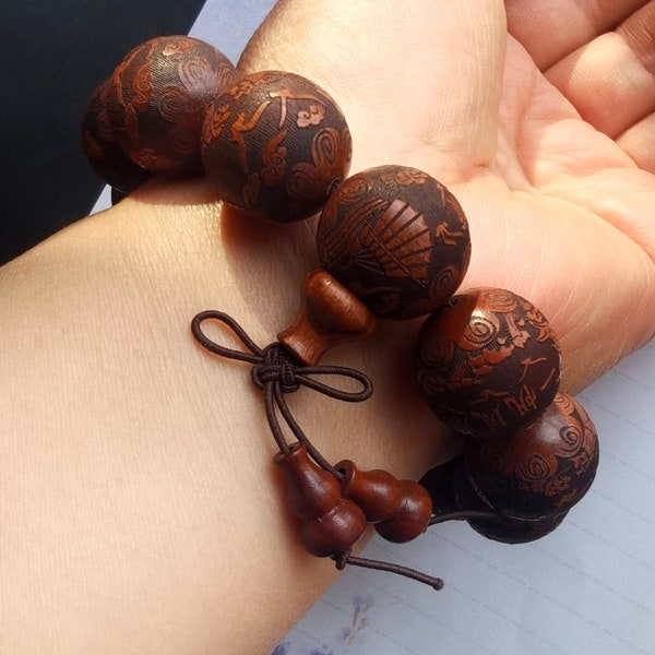 klobiges braun holz armband, 20mm geschnitzt chinesisch ❤️ ❤️ ❤️ ❤ ❀ 帆 风 顺   Fraun Armband ,Männer Armband,Unisex Perlen Armband, elastisches Mala Armband