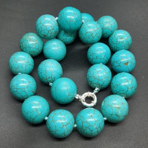 Large round howlite turquoise stone beaded Chunky Necklace, 16mm/18mm/20mm 16&quot;-24&quot;,woman/man gemstone Statement knotted Necklace