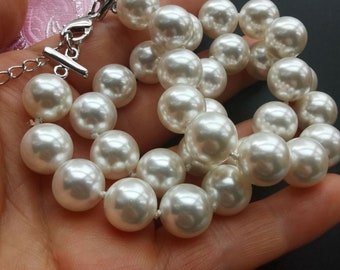 Collana rotonda di perle di conchiglia bianca, perline da 6mm/8mm/10mm/12mm/14mm con collana nuziale annodata, 14"-35"