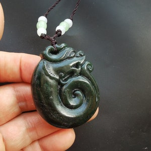 Carving Dragon natural green black jade stone pendant,Rope adjustable necklace,protector,amulet pendant,gemstone bead man woman jewelry gift