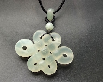 Authentic,chinese xiuyu Knot flower carved natural green  jade stone pendant,Rope necklace,protector,amulet,gemstone pendant,Good Luck