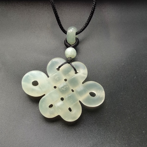 Authentique, chinois xiuyu Knot fleur sculpté pendentif en pierre de jade vert naturel, collier de corde, protecteur, amulette, pendentif en pierre précieuse, bonne chance