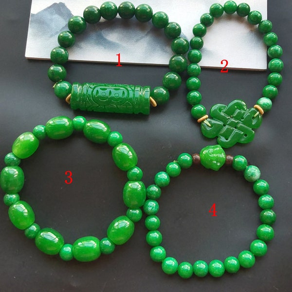 Barrel,Chinese knot,Buddha green jade stone bracelet,amulet,protector,good lucky gift,Unisex Beaded Bracelet,Stretch mala