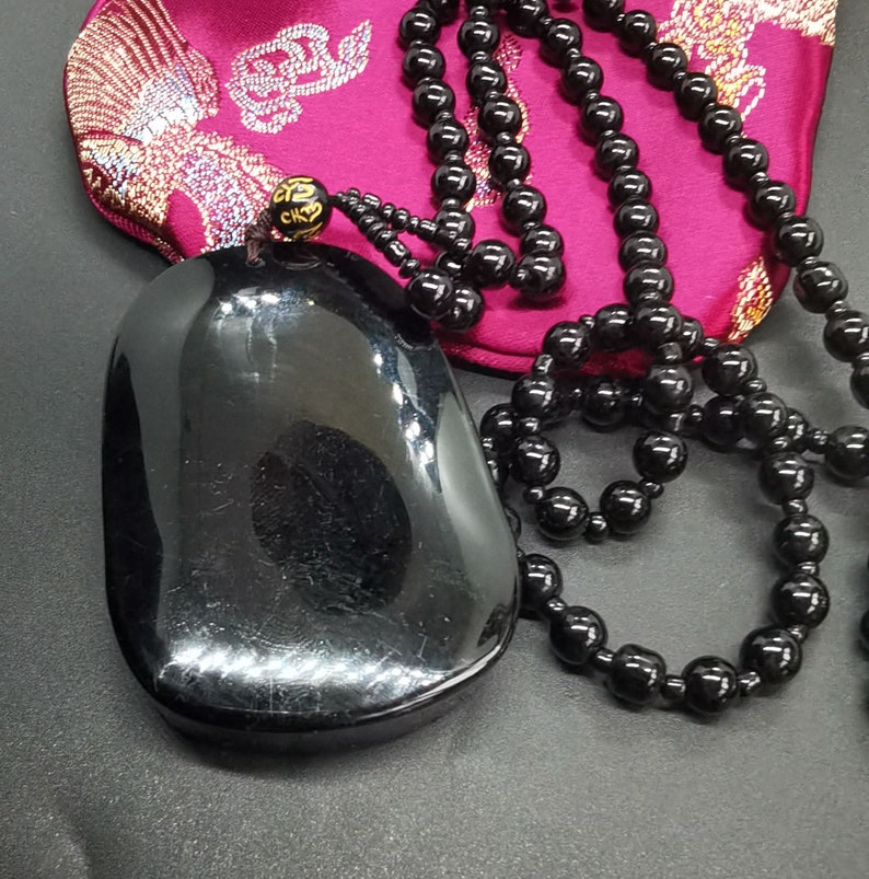 Protection obsidian pendant,chinese dragon pendant,beaded necklace,24, image 6