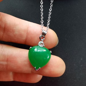 Heart Love green jade stone cz pendant,chain adjustable necklace,protector,amulet pendant,best gift,gemstone bead