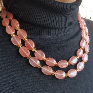 40&quot; 12mmx16mm red rose crystal quartz Chunky Necklace, oval Beaded Necklace,Statement knotted long Necklace 03