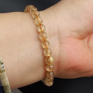 7mm Round Golden Rutilated Quartz bracelet,natural Reddish Hairs crystal beads Bracelet, gemstone bracelet,good luck bracelet,Yoga Jewlery