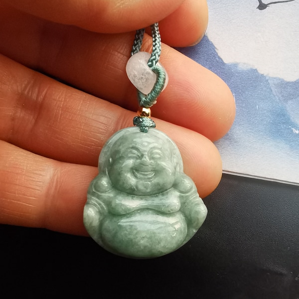 Ciondolo In Giadeite Del Buddha Che Ride: Collana Amuleto In Giada Di - Foto 4