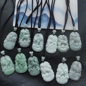Certified,Untreated chinese zodiac natural jadeite jade stone amulet pendant,Grade A,adjustable rope Cord necklace,gemstone stone Men Women