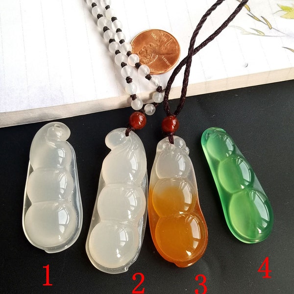 Green beans,Chalcedony pendant, white, white orange,green, natural Agate stone amulet Pendant,Reiki Healing, Chalcedony bead rope necklace