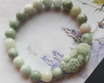 Pixiu Dragon natural green jadeite jade stone bracelet,Grade A,Guardian Master,amulet,protector,good lucky gift,Unisex Beaded Bracelet