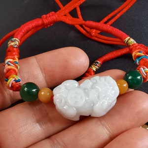Red Weave Rope Bracelet,3D Pixiu Chinese Dragon jadeite jade stone bracelet,amulet,protector,good mood,good lucky gift