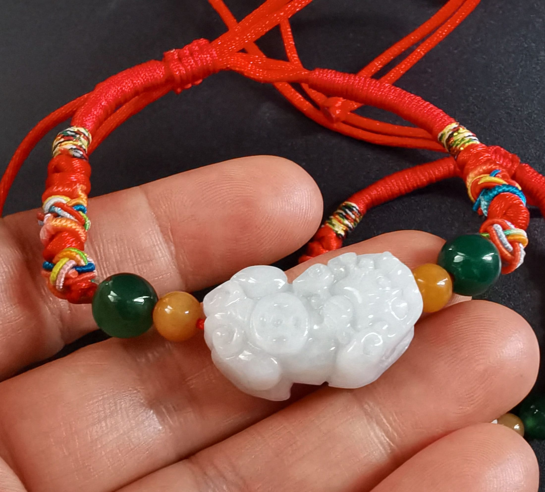 Red Weave Rope Bracelet,3d Pixiu Chinese Dragon Jadeite Jade
