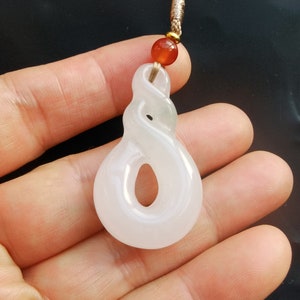 Double Twisted Lucky 8, Infinity Symbol,natural jade stone pendant,Rope adjustable necklace,protector,amulet,gemstone,Good Luck,Man Woman