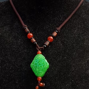 Chińskie słowo długiego życia, zielony jadeitowy amulet z kamienia, długi naszyjnik z liny, kamień szlachetny dla mężczyzn lub kobiet, ochraniacz, amulet, szczęście