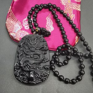 Protection obsidian pendant,chinese dragon pendant,beaded necklace,24, image 4