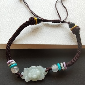 Weave Rope lotus flower Natural Burmese jadeite jade,stone bead bracelet,Grade A,amulet,protector,mood,good lucky gift,gemstone,Yoga Jewelry