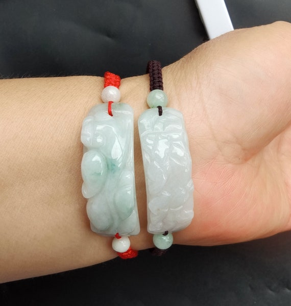 Jadeite Pixiu Dragon Bracelet: Red Brown Weave Rope Amulet