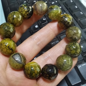 Faceted 16mm brown yellow dragon vein agate stone beaded Bracelet, gemstone charm bracelet,good luck,Wedding gift,Elastic thread gift