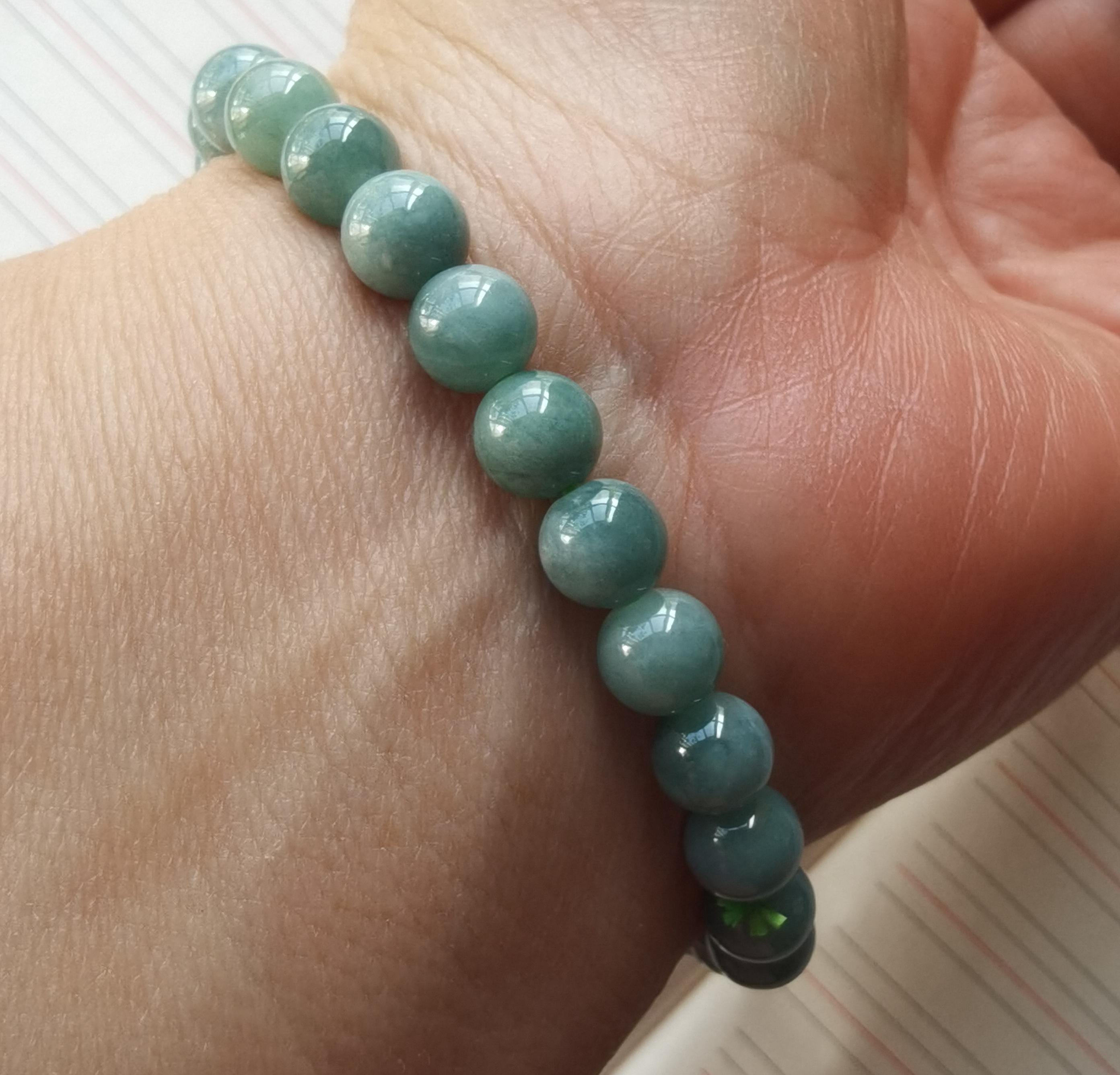 Untreated Guatemala natural blue green jadeite jade stone bead bracelet,amulet,protector,Reiki,good lucky gift,Unisex,Stretch mala Yoga