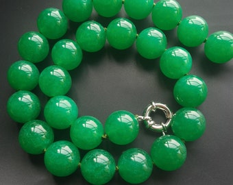 14mm Large Round green jade Chunky stone beaded knotted Necklace,18"-45",bracelet,earring,man,woman jade jewelry
