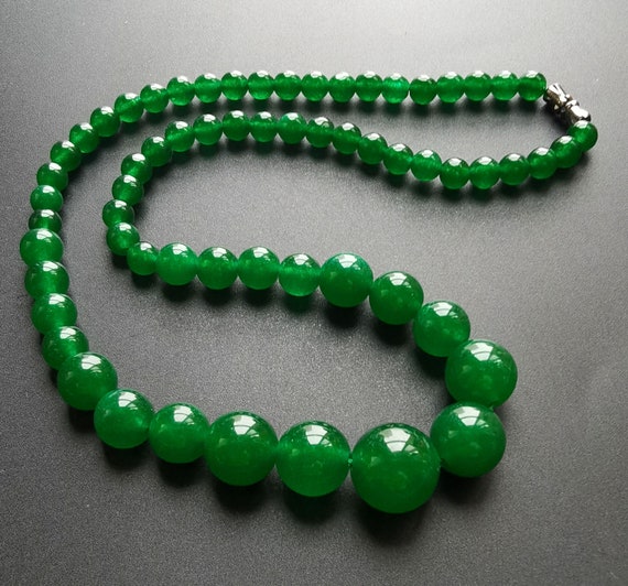 Collier Fantaisie En Perles Rondes De Jade - Bijou Vintage Occasion